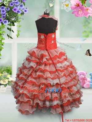 Charming Sleeveless Beading and Appliques and Ruffled Layers Lace Up Party Dress