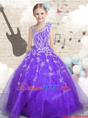 Cheap Floor Length Ball Gowns Sleeveless Lilac Little Girls Pageant Dress Lace Up