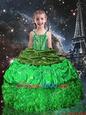 Elegant Pick Ups Floor Length Little Girls Pageant Dress Wholesale Spaghetti Straps Sleeveless Lace Up