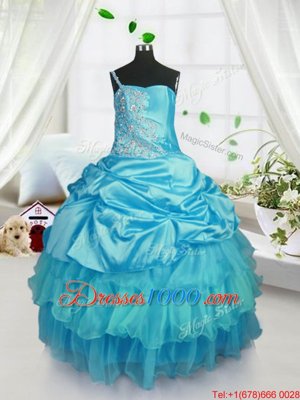 Aqua Blue Strapless Lace Up Pick Ups Teens Party Dress Sleeveless