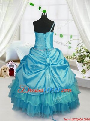 Aqua Blue Strapless Lace Up Pick Ups Teens Party Dress Sleeveless