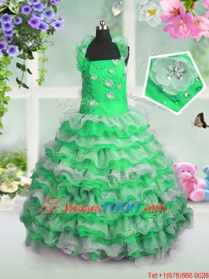 Ball Gowns Organza Straps Sleeveless Beading and Appliques and Ruffled Layers Floor Length Lace Up Womens Party Dresses