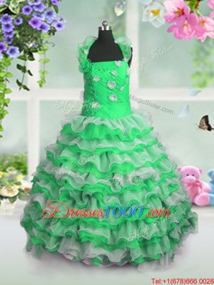 Ball Gowns Organza Straps Sleeveless Beading and Appliques and Ruffled Layers Floor Length Lace Up Womens Party Dresses