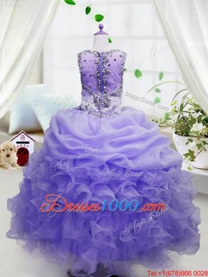 Dramatic Organza Sleeveless Floor Length Little Girl Pageant Dress and Beading and Ruffles and Pick Ups
