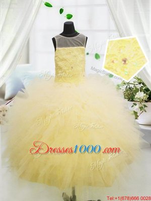 Scoop Floor Length Ball Gowns Sleeveless Light Yellow Child Pageant Dress Zipper