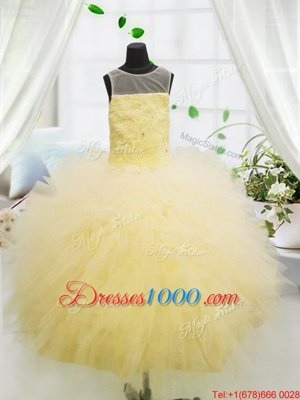 Scoop Floor Length Ball Gowns Sleeveless Light Yellow Child Pageant Dress Zipper