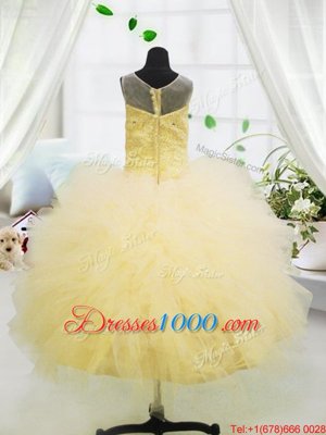 Scoop Floor Length Ball Gowns Sleeveless Light Yellow Child Pageant Dress Zipper