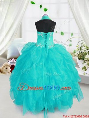 Exquisite Aqua Blue Halter Top Lace Up Beading Little Girl Pageant Gowns Sleeveless
