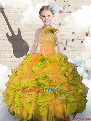 Organza Strapless Sleeveless Lace Up Beading and Ruffles Teens Party Dress in Orange