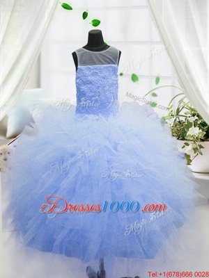 Scoop Sleeveless Zipper Teens Party Dress Baby Blue Organza