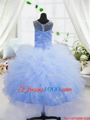 Scoop Sleeveless Zipper Teens Party Dress Baby Blue Organza