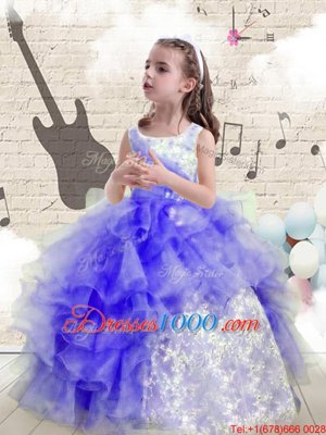 Inexpensive Blue Scoop Neckline Beading and Ruffles Party Dress Wholesale Sleeveless Lace Up