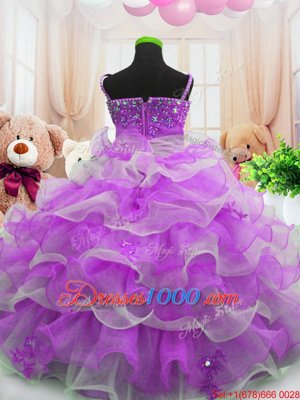 Ruffled Purple Sleeveless Organza Zipper Girls Pageant Dresses for Party and Wedding Party