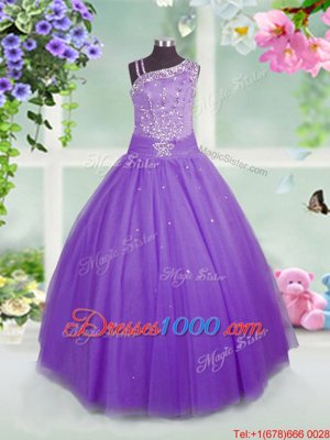 Custom Design Asymmetric Sleeveless Tulle Juniors Party Dress Beading Side Zipper