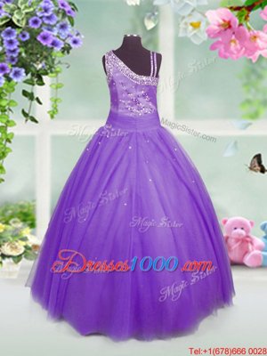 Custom Design Asymmetric Sleeveless Tulle Juniors Party Dress Beading Side Zipper
