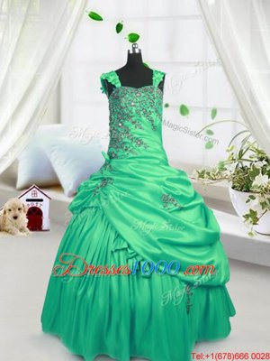 Green Straps Lace Up Beading and Pick Ups Little Girls Pageant Dress Sleeveless