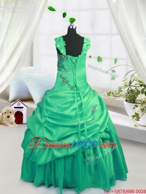 Green Straps Lace Up Beading and Pick Ups Little Girls Pageant Dress Sleeveless