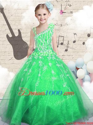 Sleeveless Lace Up Floor Length Beading and Appliques and Hand Made Flower Teens Party Dress