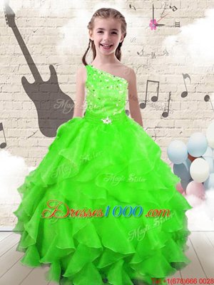 Nice Lace Up One Shoulder Beading and Ruffles Party Dresses Organza Sleeveless