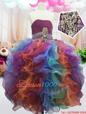 Organza Strapless Sleeveless Zipper Beading and Ruffles Girls Pageant Dresses in Multi-color