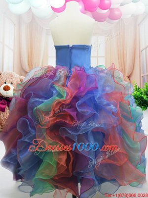 Organza Strapless Sleeveless Zipper Beading and Ruffles Girls Pageant Dresses in Multi-color