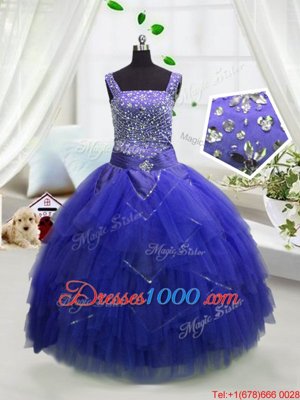 Elegant Royal Blue Lace Up Straps Beading and Ruffles Juniors Party Dress Tulle Sleeveless