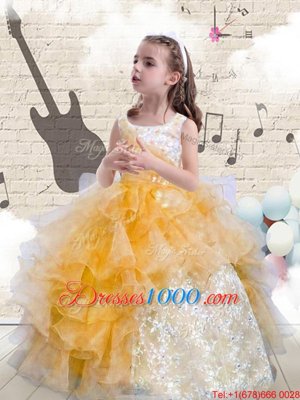 Scoop Orange Sleeveless Organza Lace Up Party Dress for Girls for Party and Wedding Party