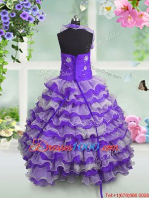 Ruffled Straps Sleeveless Lace Up Custom Made Lavender Organza