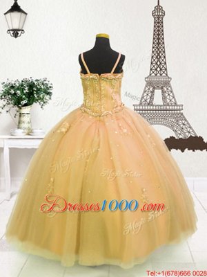 Sleeveless Floor Length Beading and Appliques Zipper Casual Dresses with Light Yellow and Gold