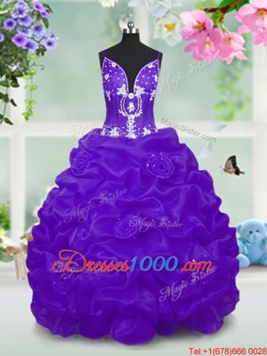 Purple Lace Up V-neck Beading and Pick Ups Kids Formal Wear Taffeta Sleeveless