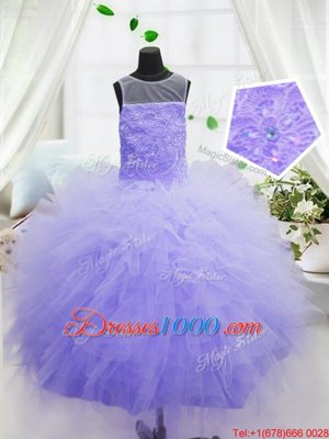 Perfect Organza Scoop Sleeveless Zipper Beading and Ruffles Little Girls Pageant Dress Wholesale in Purple