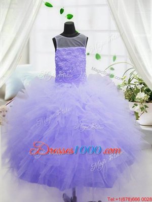 Perfect Organza Scoop Sleeveless Zipper Beading and Ruffles Little Girls Pageant Dress Wholesale in Purple