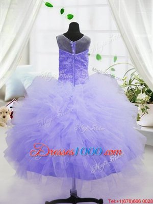 Perfect Organza Scoop Sleeveless Zipper Beading and Ruffles Little Girls Pageant Dress Wholesale in Purple