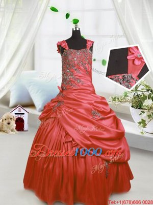 Sleeveless Lace Up Floor Length Beading and Pick Ups Little Girls Pageant Dress Wholesale