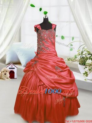 Sleeveless Lace Up Floor Length Beading and Pick Ups Little Girls Pageant Dress Wholesale