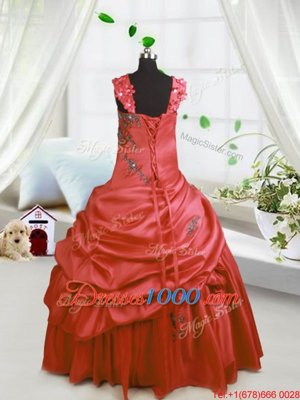 Sleeveless Lace Up Floor Length Beading and Pick Ups Little Girls Pageant Dress Wholesale