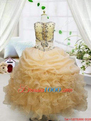 Attractive Straps Sleeveless Organza Custom Made Beading and Ruffles and Pick Ups Zipper