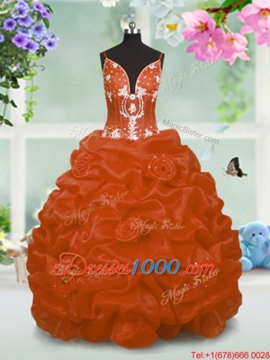 Inexpensive Sleeveless Lace Up Floor Length Beading and Pick Ups Child Pageant Dress