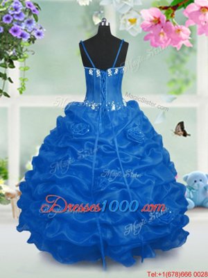 High Class Aqua Blue Taffeta Lace Up V-neck Sleeveless Floor Length Juniors Party Dress Beading and Pick Ups