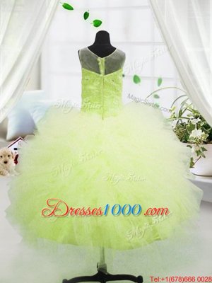 Super Yellow Green Zipper Scoop Beading and Appliques Little Girls Pageant Gowns Tulle Sleeveless