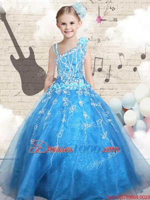 Most Popular Floor Length Ball Gowns Sleeveless Baby Blue Kids Pageant Dress Lace Up