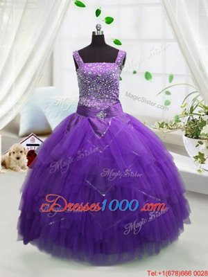 Elegant Sleeveless Beading and Ruffles Lace Up Little Girls Pageant Dress