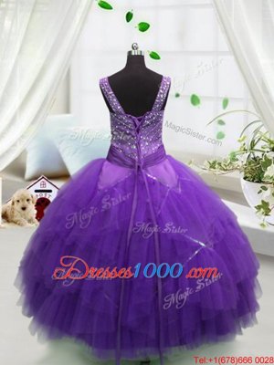 Elegant Sleeveless Beading and Ruffles Lace Up Little Girls Pageant Dress