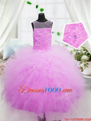 Scoop Tulle Sleeveless Floor Length Party Dress for Girls and Beading and Appliques