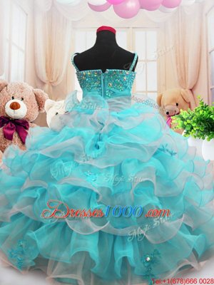 New Arrival Aqua Blue Ball Gowns Beading and Ruffled Layers Pageant Gowns For Girls Zipper Organza Sleeveless Floor Length
