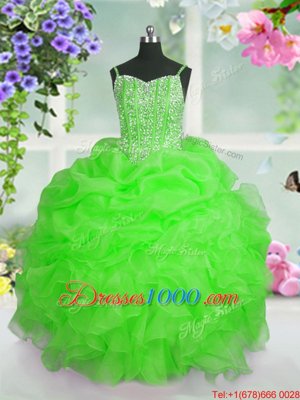 Organza Straps Sleeveless Lace Up Beading and Ruffles and Pick Ups Little Girls Pageant Dress in Apple Green