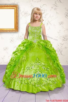 Apple Green Ball Gowns Beading and Appliques and Pick Ups Kids Formal Wear Lace Up Satin Sleeveless Floor Length