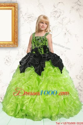 Adorable Apple Green Kids Formal Wear Party and Wedding Party and For with Beading and Pick Ups Straps Sleeveless Lace Up
