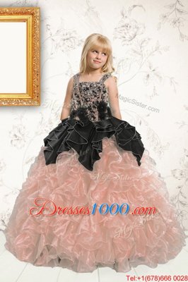 New Arrival Organza Straps Sleeveless Lace Up Beading and Pick Ups Little Girl Pageant Gowns in Baby Pink