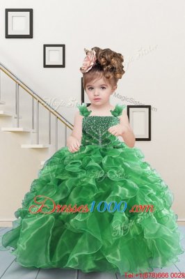 Pretty Green Straps Lace Up Beading and Ruffles Girls Pageant Dresses Sleeveless